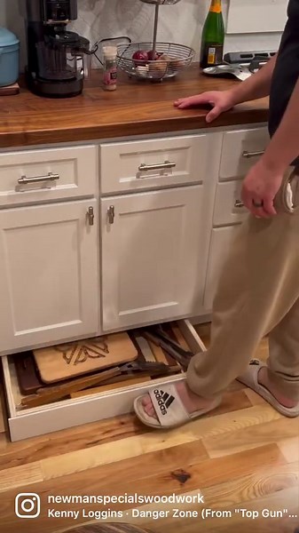 One of the space saving ideas I built into our kitchen remodel #remodel #kitchendesign #hidden