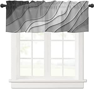 Black Ombre Valance Curtain for Kithchen Windows Black White Grey Gradient Modern Abstract Geometric Valance Tier Curtain Rod Pocket Valances for Bedroom/Living Room/Bathroom, 1 Panel, 42 x 12 Inch