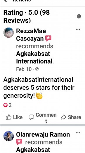 54 reactions · 14 shares | 98***** RATINGS Thank you sa mga REVIEWS ninyo. ABANGAN! Ang susunod nating pa RAFFLE is for ALL REVIEWERS!!! Sali na! Leave us your rating if you haven't already done so. Thank you for always supporting #agkakabsatinternational !!! | Agkakabsat International | Facebook