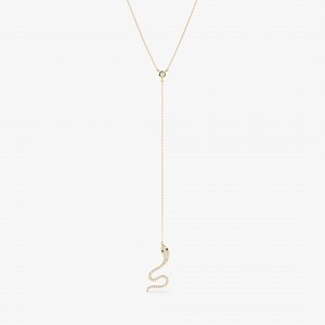 Diamond Snake Lariat, 14k Y Necklace, Twisted Snake Lariat Necklace, Snake Charm Lariat, Diamond Serpent Jewelry, Handmade, Solid Gold, Bora - Etsy