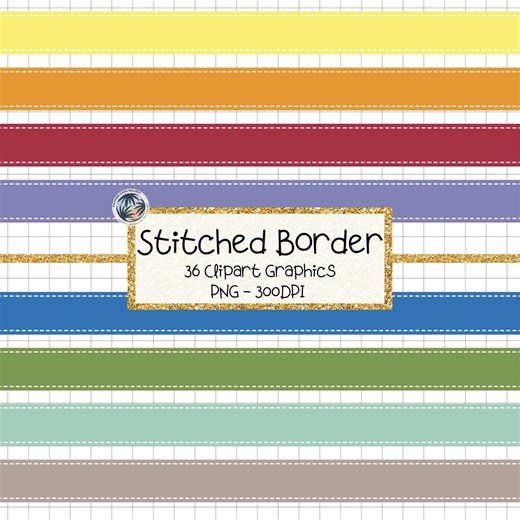 Stitched Borders Transparent Clipart, Rainbow Colors, Rectangle Border, Digital Clip Art Graphics - Etsy