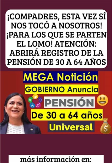 ¡COMPADRES, ESTA VEZ SÍ NOS TOCÓ A NOSOTROS! 🍺 📢 ¡Para los que se parten el lomo! Atención: Abrirá Registro de la Pensión 2026 para Hombres y Mujeres de 30 a 64 Años. 💸 Casi siempre los apoyos son para mamás, pero hoy hay lana para los compas también. Chequen qué papeles piden y aparten su lugar para ese dinerito extra. 🛠️💰 👇 Píquenle al ENLACE AZUL en el PRIMER COMENTARIO. 📲 #PensionBienestar #de30a64años #TrabajadoresMexico #ApoyosMexico #Mexico2026