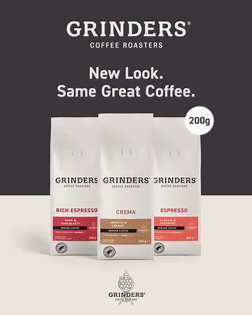 Introducing the new Grinders 200g Ground slimline packs. New Look. Same Great Taste. Available now at major retailers and online. #GrindersCoffee #slimline #ground #Sustainability #GroundsForAGoodDay | Grinders Coffee