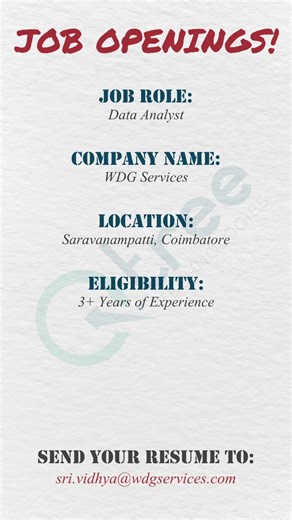 Data Analyst Job Opening at WDG Services Coimbatore | 3+ Years Exp | Power BI & SQL Roles
