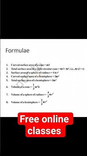 Class 10 Maths Chapter 12 SURFACE AREAS AND VOLUMES - Formulae #mathshorts #mathstricks