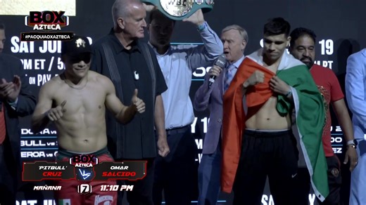 ¡Sin parpadear! 👀👊👀 'Pitbull' Cruz y Salcido se encaran previo a su pelea de este sábado en Las Vegas. #BoxAzteca 🥊 📅 Sábado 19 de julio 🕚 11:10 PM 📺 Azteca 7 💻 aztecadeportes.com 📱 APP Azteca Deportes | Box Azteca
