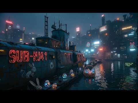 Neon Submarine Harbor | Cyberpunk Rain Ambience & Rain Sounds | 4K | 3 Hours