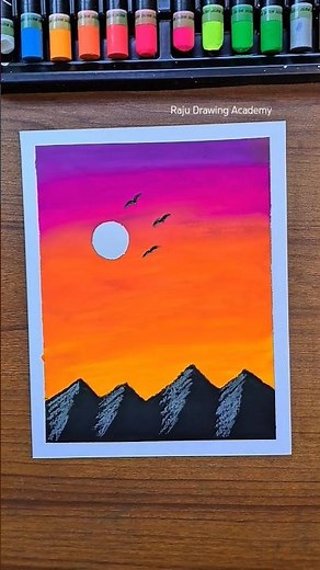 🌄 Easy Landscape Mountain Drawing with Oil Pastel Art #artshorts #drawing #oilpastel #creativity