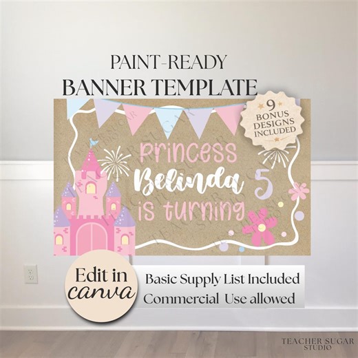 Princess Birthday Banner Template for Kraft Paper, DIY Birthday Backdrop, Pink Castle Party Sign, Editable Canva Template, Fairy Tale Banner - Etsy Canada