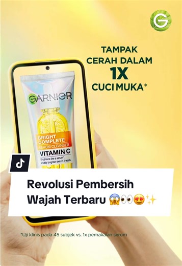 Ini bukan cleanser biasa Ini revolusi pembersih wajah terbaru 😳 Garnier Bright Complete Serum Cleanser dengan kandungan setara 1 botol serum 🍊✨ Kulit tampak lebih cerah bahkan dalam sekali cuci muka Cleansing brightening dalam satu langkah Buruan coba sekarang! #CleanserSecerahSerum #RamadanGarnierUnlocked #BukaRahasiaKulitCerahmu