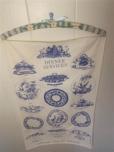 Vintage French Blue China Patterns Tea Towel Paris Je T’aime Crochet Flower Wall Hanging - Etsy