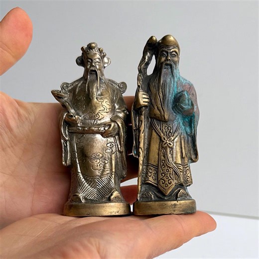 Chinese Brass Sages Figurines Pair, Symbols of Wisdom and Longevity, Vintage Oriental Export China 1950s, Height 10 Cm - Etsy