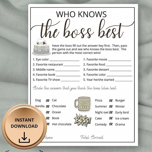 Who Knows the Boss Best Game, Office Party Activity,office Quiz Activity,team Building,work Party Idea,holiday Printable Holiday Office Game - Etsy