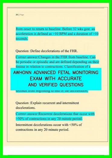 AWHONN ADVANCED FETAL MONITORING EXAM WITH ACCURATE AND VERIFIED QUESTIONS video