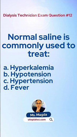Dialysis Technician Quiz #12 | #dialysistech #ccht #dialysistraining #dialysistechnician