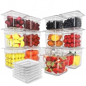 12 Pack Plastic Food Pan with Lid 1/6 Size 6 Inch Deep Restaurant Clear Food Storage Containers Polycarbonate Commercial Hotel Pans for Fruits Vegetables Beans Corns (12 PCS, 6'' Deep)
