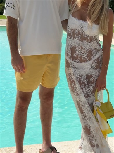 Vanessa Gerstner on Instagram: "Highly recommend matching your bag and your husband’s outfit to your wedding pool party color scheme. Photography: @soullikethesun Videography: @tashframes Content creation: @dreamy_content Gelato / Spritz Cart: @brindapino #Wedding #weddingoutfits #deatinationwedding #poolparty #weddingevents"