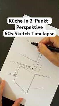 Kitchen in 2-point perspective (fineliner) | 60s sketch timelapse