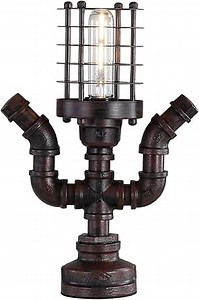 Vintage Industrial Table Lamp Lampshade Ring, Steampunk Lamp Water Pipe Edison Desk Lamp with Switch Plug, Retro Indoor Lights Bedside Living Bedroom Home Office Decor (Rust-Cylinder)