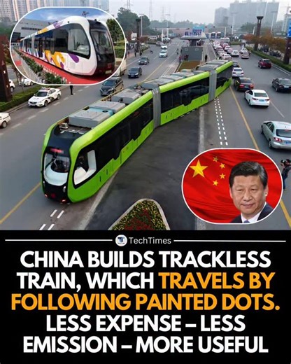 Tech Hub on Instagram: "Instead of running on costly metal tracks, this futuristic electric train — called the Autonomous Rail Rapid Transit (ART) — follows painted lines on regular roads using advanced sensors and AI guidance. It’s part bus, part tram, and fully electric, offering a clean, efficient, and low-cost solution for modern cities. Each train can carry up to 300 passengers, recharge quickly, and change routes anytime without major construction — something impossible for traditional rai