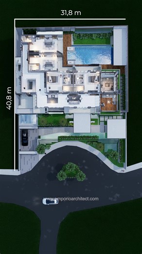 House Design 31.8 m x 40.8 m . Need an Architect? Contact us on: Jabodetabek Consultation : 6282146645837 Outside Jabodetabek Consultation : 6282219788877 International Consultation : 6282219788877 Cooperation & Product Offerings : 6282145535172 . Fast Respond Time : Monday - Friday 09.00 - 17.00 WIB, Saturday & Sunday 09.00 - 20.00 WIB . Emporio Architect Branches : - Emporio Bali - Emporio Jakarta - Emporio Bandung - Emporio Jogja - Emporio Surabaya - Emporio Semarang - Emporio Balikpapan . We