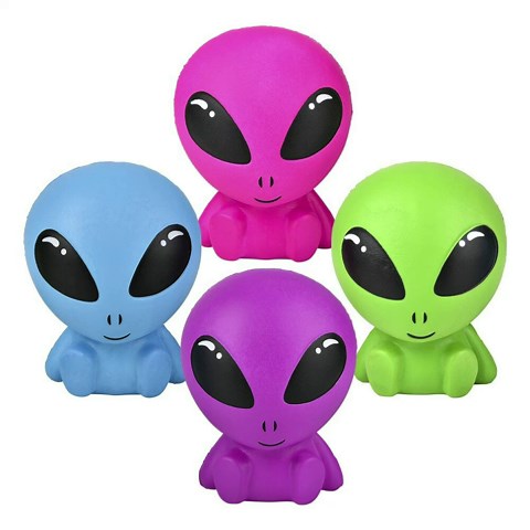 Four (4) Slow Rise Squishy Squeezable Galactic Alien Fidget Toys (4.25")
