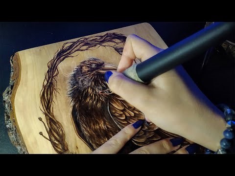 Raven Pyrography (Wood burning) | TIME - LAPSE
