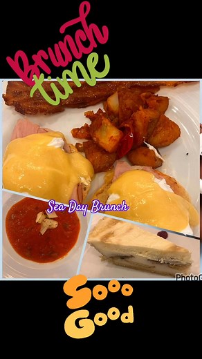 Our last sea day brunch on the ship, flaming tomato soup, eggs Benedict with crispy bacon, and a slice of banana cream pie. That’s how we started our day. What about you? | Robert Buckner