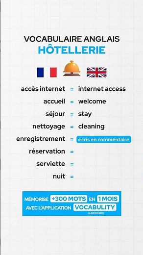 Le vocabulaire anglais de l'hôtellerie 🇬🇧
