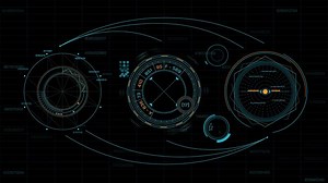 High-tech interface for data processing with animation of HUD elements