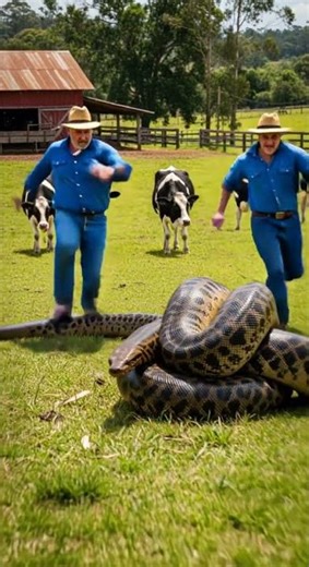 Farmers Rescue Cow from Giant Snake Attack Dramatic Save in Action #wildlife #rescue #farm