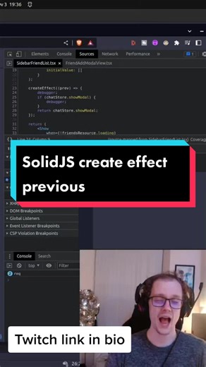 Livestream in bio Working in Solid JS with create effect and tracking previous values. #programming #javascript #typescript #code #webdev #twitch