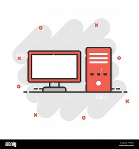 Pc computer icon in comic style. Desktop cartoon vector illustration on white isolated background. Device monitor splash effect business concept Stock Vector Image & Art - Alamy