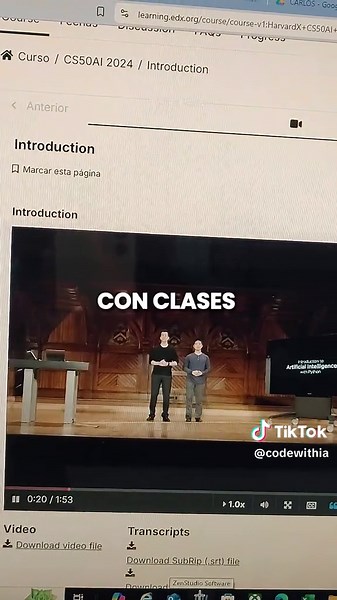 ¡Estudia en Harvard programación con Python e Inteligencia Artificial! No tienes que pagar y tiene subtítulos en Español. Para entrar al curso ve a esta página: → bit.ly/cs50ai Entenderás cómo crear una IA que juegue al ajedrez, reconozca escritura a mano, traduzca lenguajes, etc. Al final podrás programar tus propios sistemas inteligentes usando el lenguaje de Python. Lo completas a tu ritmo y hacer desde tu casa. Al final hay un certificado opcional que puedes conseguir. #python #ai #harvard #