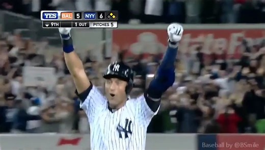 Today In 2014: New York #Yankees legend Derek Jeter hits a walk-off RBI single in his final at-bat at Yankee Stadium! #MLB #History #RepBX #Baseball | Baseball by BSmile