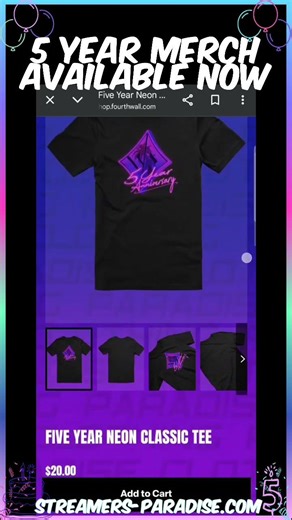 Available now! Happy 5 years SP! #new #clothing #merch #paradise #streamers #gamer #shirts #designs