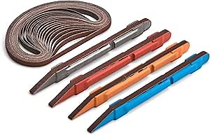 5 Piece Sanding Detailer Set with 2 Extra Replacement Belts Per Stick, 5 Grits 120, 240, 320, 400 & 600 Grit Made in The USA for Sanding Wood, Metal & Plastics, Long Life Sanding Belts