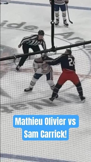 Mathieu Olivier fights Sam Carrick! Amazing 🤩 #hockeyfights #nhl #dropthegloves #cbj #edm