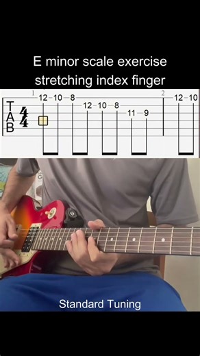 E minor scale exercise stretching index finger #guitarlessons #tabs