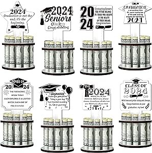 Suzile 8 Pcs Graduation Money Holder for Cash Gift Class of 2024 Wooden Graduation Cash Holder with 10 Holes Graduation Money Tree Grad Holiday Table Party Decorations