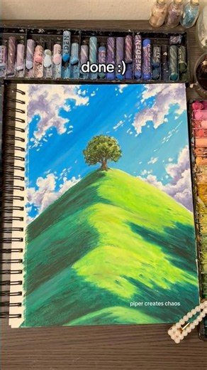 Easy oil pastel landscape drawing 🌳☁️ #oilpastel #landscape #arttutorial #coloring #artprocess