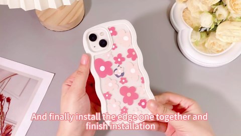 NITITOP Compatible for iPhone 13/ iPhone 14 Case Cute Curly Wave Wavy Frame Shape Shockproof Soft TPU 2 in 1 Flower Floral Phone Cover for Women Girl-Strawberry