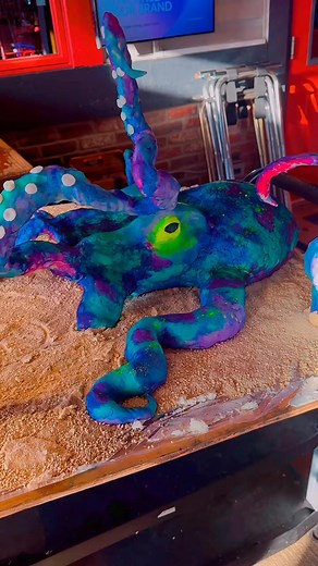 🐙 Sculpted Octopus cake 🐙 I had so much fun making this for my husband’s surprise party. I recently took a class and I’ve been wanting to make this cake for a while, so I thought this was the perfect opportunity to! I was fighting time and doing this while he was out of the house Saturday and although I ran out of time to add in all the suckers on the tentacles and final touches to the cake board, I am pretty happy with how it turned out! #octopis #octopuscake #sculpture #sculptedcake #3dcake 