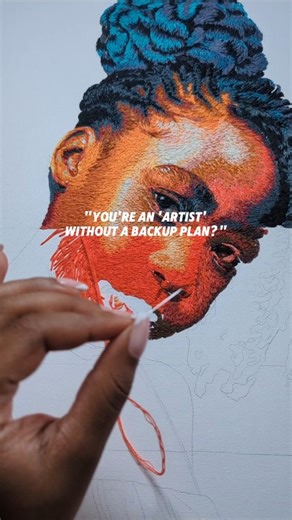 Nneka Jones | Art on Instagram: "So you're an artist without a backup plan? 樂 In the very beginning of my career I was reminded of having a plan b in case things didn't work out and that artists never truly make it full-time.  Thankfully, I decided to go ALL in rather than planning for failure. I have myself no other choice! This is your sign that it IS possible but you first have to believe it! @bedfordgallery #embroidery #artist #inspiration #californiaart"