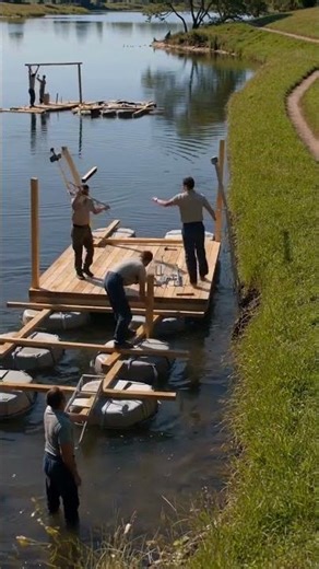 Floating House Build on Water From Nothing to Luxury Cabin floatinghouse#construction#timelapse