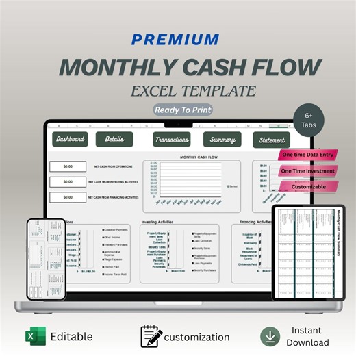 Monthly Cashflow Sheet Excel | Cash Flow Tracker | Instant Download Financial Spreadsheet - Etsy