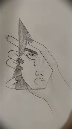 😢 sad girl face mirror drawing #art #pencildrawing
