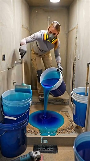 Demolished City Bathroom Flooded With Deep Blue Epoxy Ocean Floor #satisfying #construction #asmr