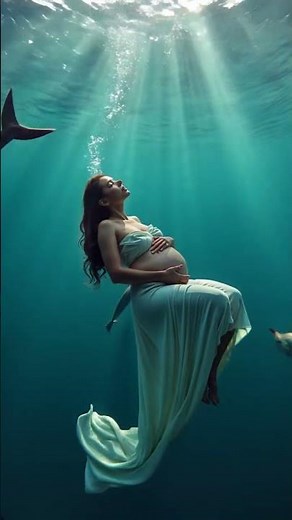 #0505 Pregnant Woman Diving Underwater with Dolphins
