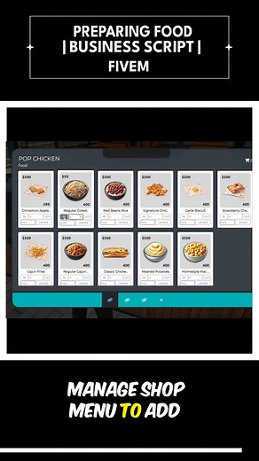 Preparing Food | Business Script #fivem #gta5 #gtaonline #roleplay #gtarp Features: 1. Fully functional shop system 2. Pre-configured business 3. 400 items and usable foods 4. Crafting & stock management 5. File database to reduce database pressure 6. Create unlimited job & food items 7. Job & item sql included Start using all my scripts with $10 Tebex: https://menanak47.tebex.io Discord: https://discord.gg/MV2MjRZ4kF | MenanAk47